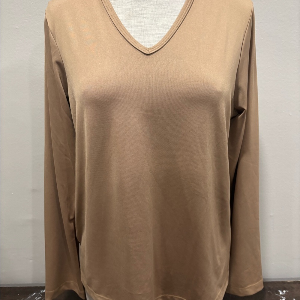 Susan Graver Tan Long Sleeve Blouse